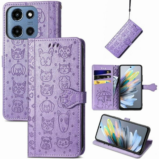 Funda Cartera FOXDOCK para Motorola Moto G 2025 , Flip PU con Relieve de Gatos y Perros, Tarjetero y Soporte