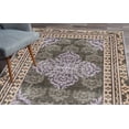 thumbnail image 1 of Damask Area Rug, Curlicue Design Traditional Flourishes in Retro Themed Flowers Artwork, Soft Carpet for Living Room Decor with Distressed Look, 4' X 5.7', Lilac Peach Dark Brown, by Ambesonne, 1 of 6