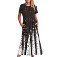 thumbnail image 2 of Penkiiy Women's Summer Casual Short Sleeve Crewneck Shiny Print Dress Casual Flowy Tiered Maxi Beach Dress With Pockets L Black, 2 of 5