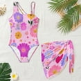 thumbnail image 4 of SEANATIVE Swimsuits for Teen Girls One Piece Bathing Suit See Through Short Skirt Cover Ups Cut Out Back Beachwear for Surfing Water Park, Size 11-12, Colorful Daisy Pink, 4 of 7