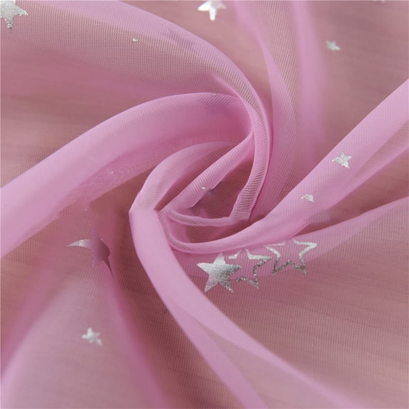 CSCHome Polyester Curtains for Living Room Silver Star Curtains Thru-Hole Style for Bedroom 39.4x78.7inch Pink