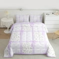 thumbnail image 2 of Homewish Girls Floral Flower Full Size Comforter Sets, Purple Checkered Bedding Comforter Set, Cute Bow Knot Bedding Sets, Microfiber Bedroom Decor, 2 of 8