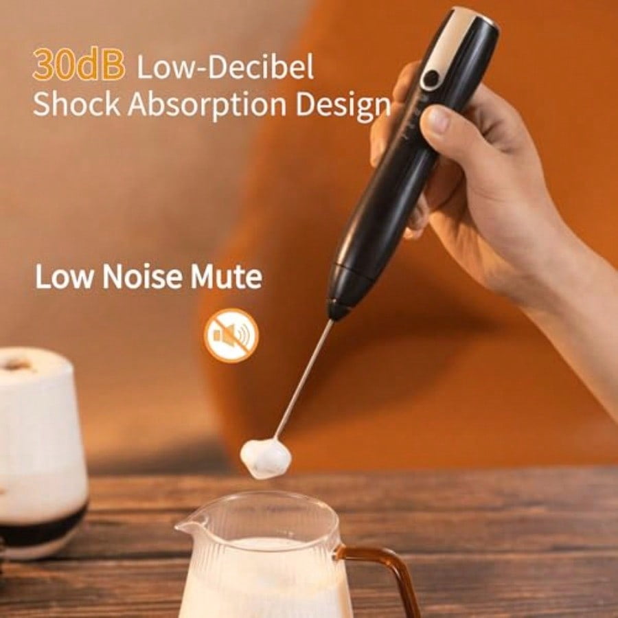 Rechargeable Milk Frother HandheldKitchen Essentials Hand Mixer with 3 Stainless Whisks Heads Electric Whisk Frother for Latte Cappuccino Matcha Egg Milk Powder with Stand black