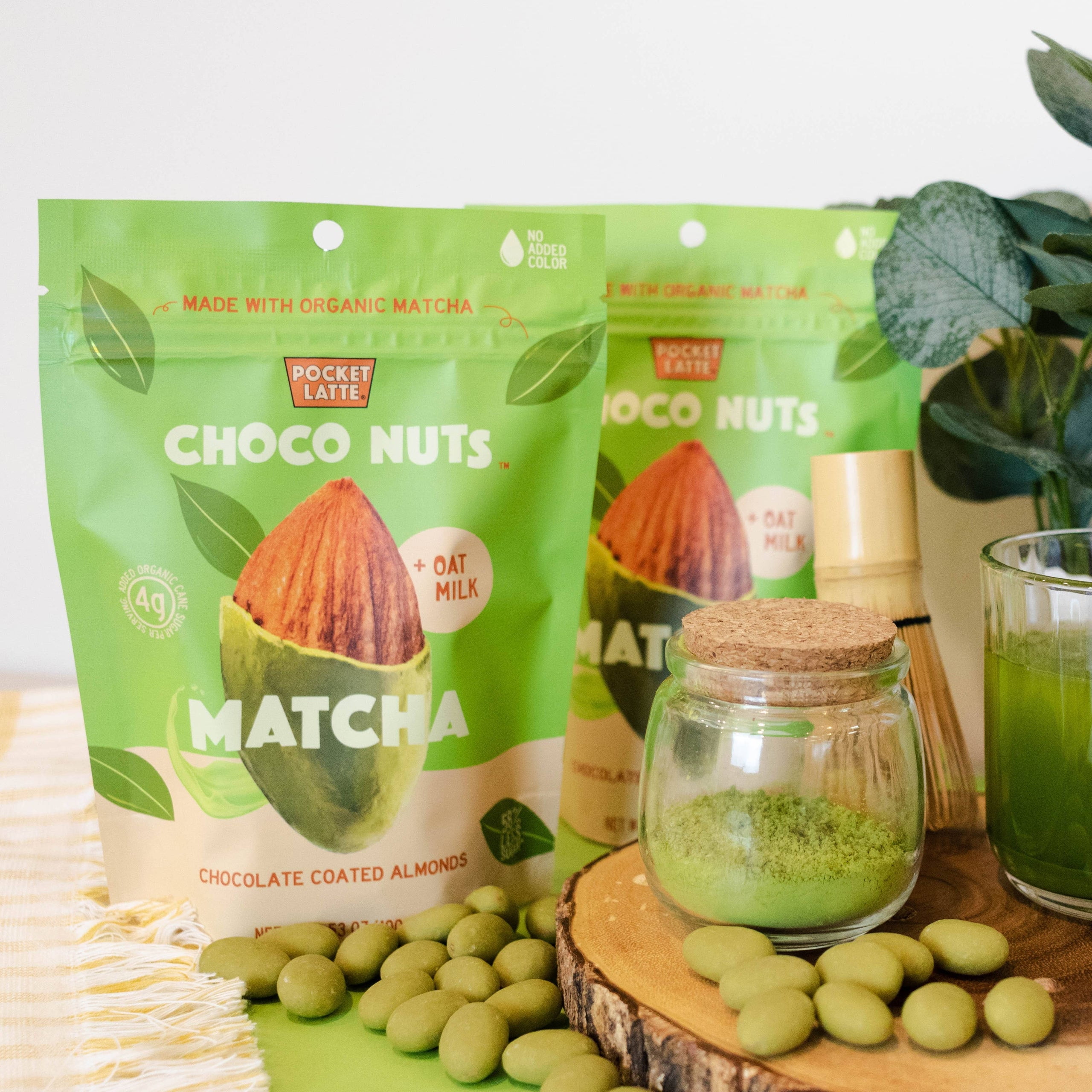 (Pack of 6) Pocket Latte Choco Nuts Matcha Chocolate Coated Almonds, 3.53 oz
