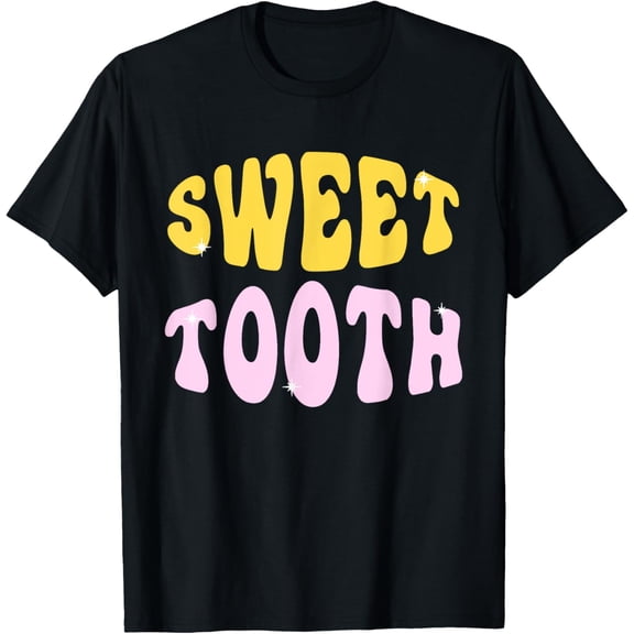 Sweet Tooth Retro Style Yellow and Pink Lettering Graphic Tshirt for Dessert Lovers Unisex Tee