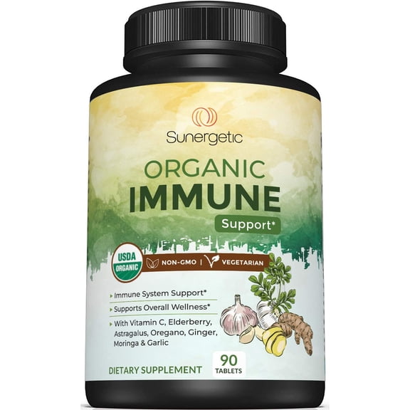 Organic Immune Support Supplement with Elderberry, Vitamin C, and Garlic, 90 Count