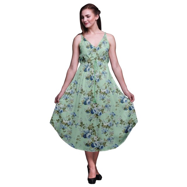 Bimba Robe Midi d'Été Imprimée à Fleurs pour Femmes Col en V Tenue de Vacances - Grande Taille