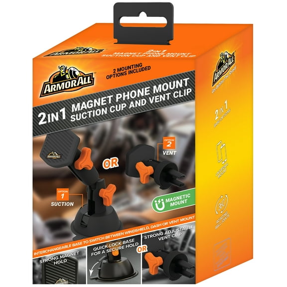Armor All Air Vent, Dashboard, Windshield Universal 2 In 1 Magnet Black smartphone Car Mount