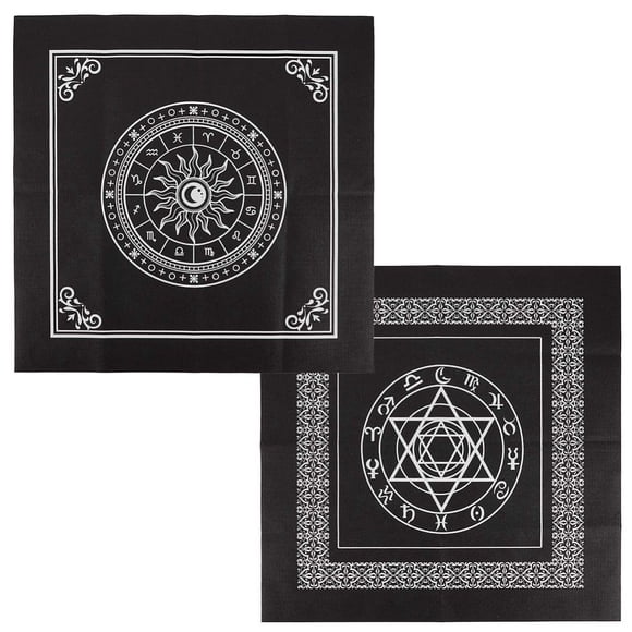 2 Sheets 2 Style Non-Woven Fabric Tarot Tablecloth for Divination Tarot Card Pad 12 Constellations Pendulum Tablecloth Black 500x500x0.5mm 1 sheet/style