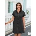 thumbnail image 3 of Zeagoo Cotton Linen Dress for Women Short Sleeve V-Neck Button Down Tunic Shift Dress Casual Breathable Comfy Summer Shirt Dress with Pocket for Beach Vacation and Everyday Wear, 3 of 7