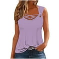 thumbnail image 2 of Sakmal Crew Neck Tank Tops for Women Spaghetti Straps Double Lined Camisole Shirts Trendy Purple Solid Tank Tops for Women S, 2 of 5