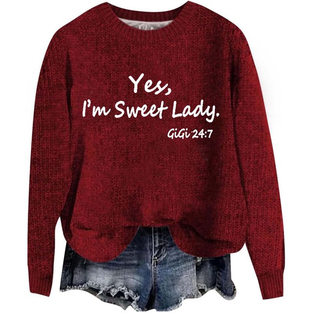 VBARHMQRT Chandail Noir à Col Rond pour Femme, Automne et Hiver, Imprimé de Lettres, Col Rond, Épaules Dégagées, Manches Longues, Chandail Décontracté à Enfiler (3)
