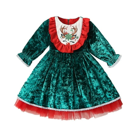

Toddler Children Girls Christmas Long Sleeve Cartoon Deer Prints Dresses Dress Clothes Christmas Toddler Toddler Dresses 5t Floral Midi Dress Dress up Clothes for Little Girls Party Dress 1st Birthday