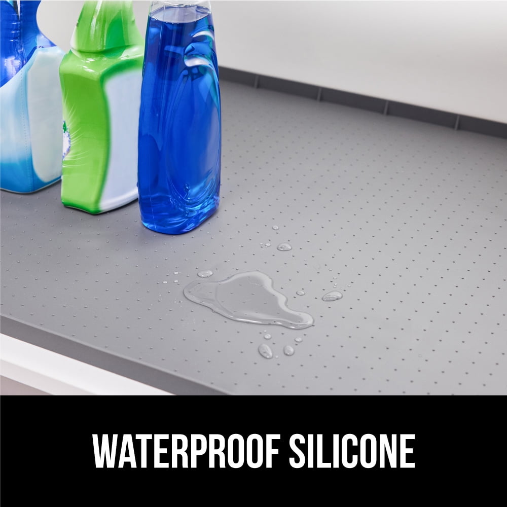 GORILLA GRIP Waterproof Silicone Under Sink Mat with Lip for Kitchen and Bathroom, 34 x 22 in, Gray