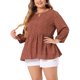thumbnail image 4 of Blusas de flores con volantes y llavero para mujeres de tallas grandes Agnes Orinda, 3/4 de manga, Día de la Madre, 3X, rojo y marrón, 4 of 6