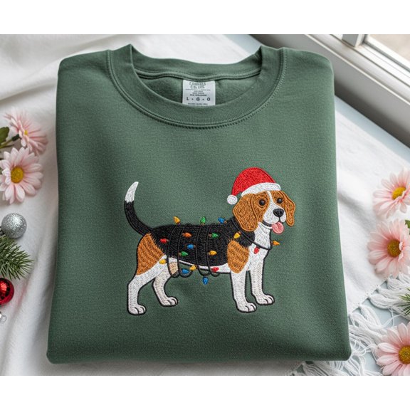 Beagle Christmas Embroidered Sweatshirt, Dog Lover Holiday Sweater, Funny Santa Beagle Shirt, Pet Owner Xmas Gift