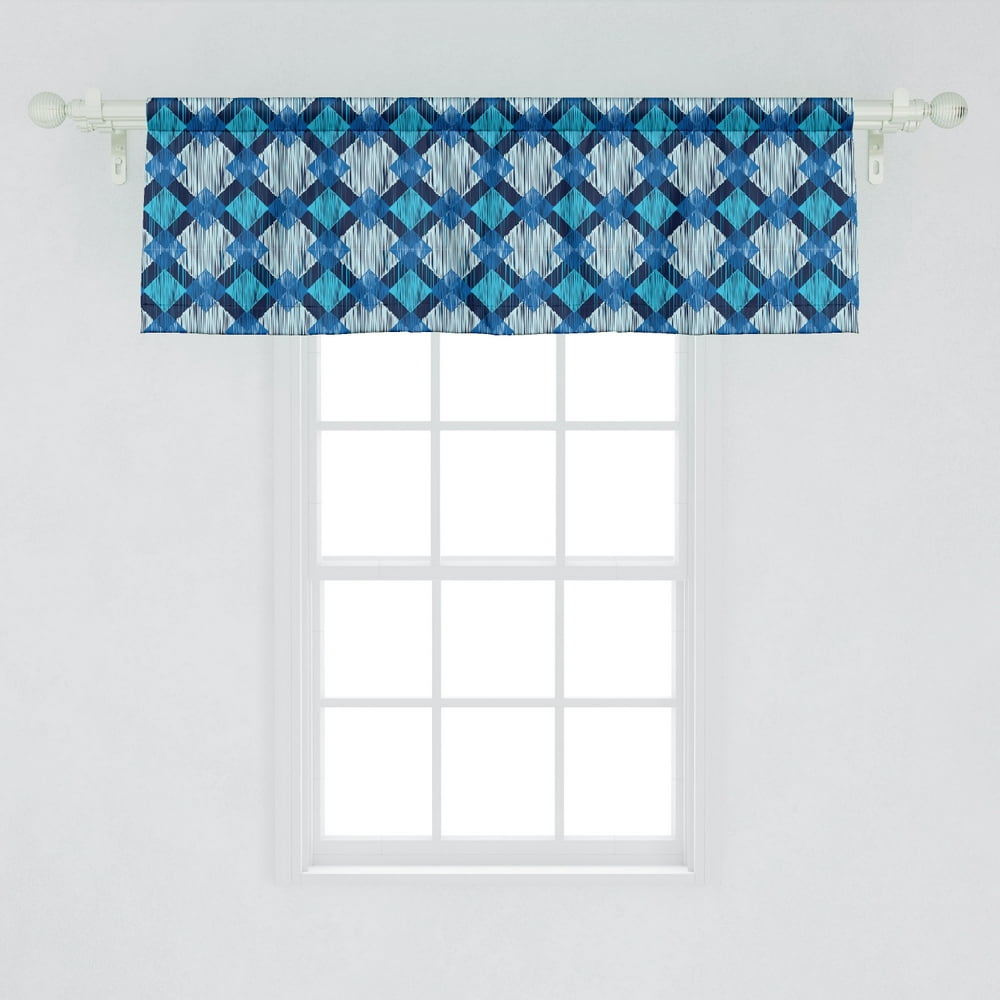 Ambesonne Ikat Window Valance, Hand Drawn Doodle Diagonal Squares with ...