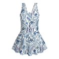thumbnail image 4 of Tutolipy Blue & White Botanical Floral Print Skirt Childrens Swimwear, Swim Dress One Piece Beach Swimwear for Summer Pool Size 5-6 Years, 4 of 8