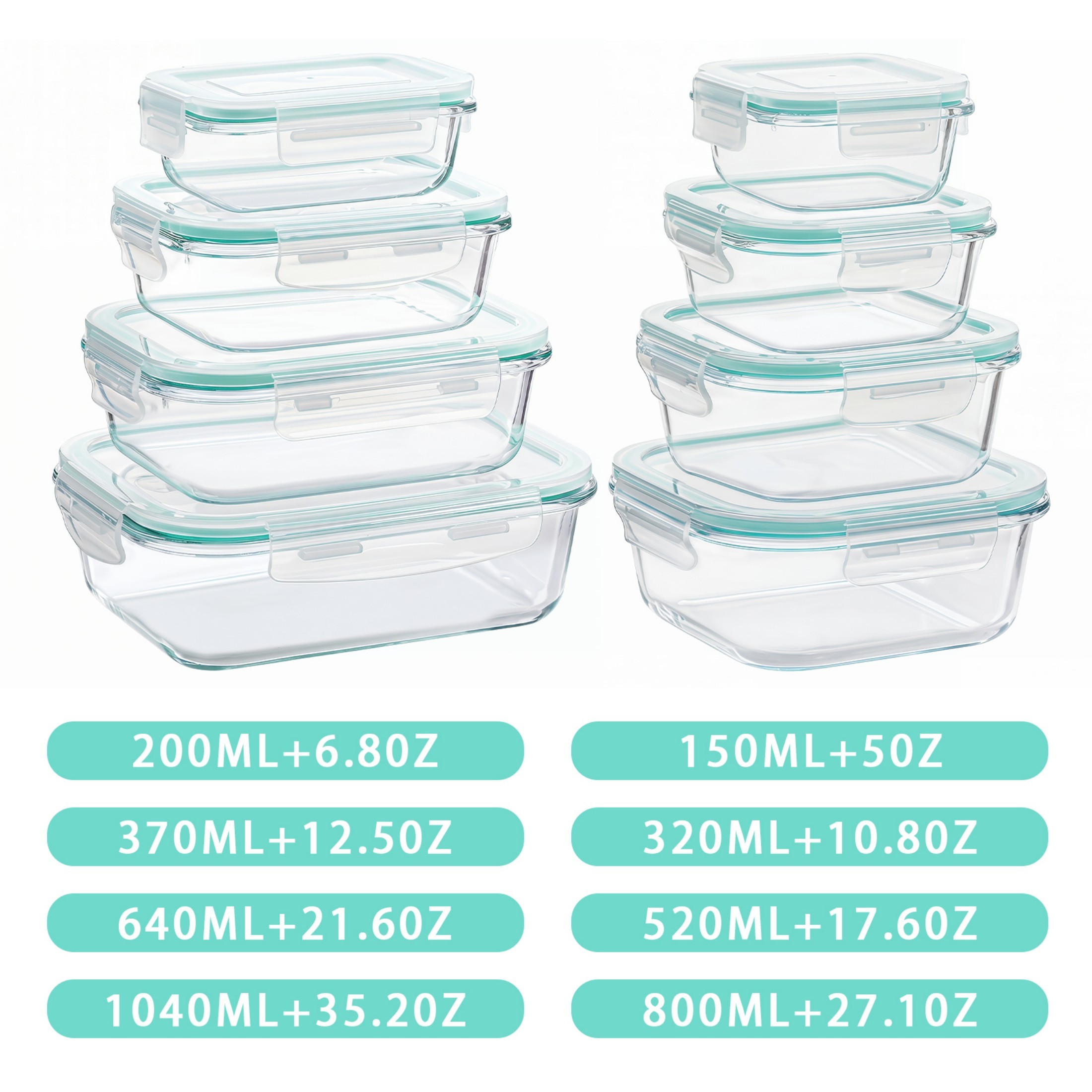 YHIPL 8-Pack Glass Food Storage Containers with Airtight Lids, Green photo 2