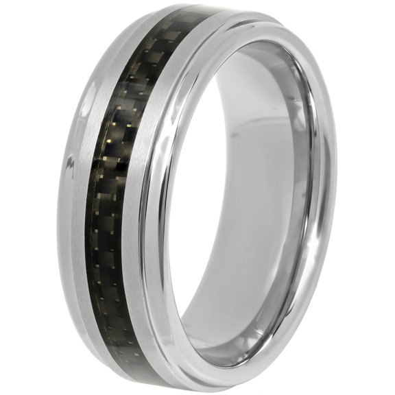 Men's Tungsten and Black Carbon Fiber Wedding Band