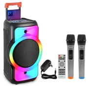 5 Core Karaoke Machine Bluetooth Portable Singing PA Speaker System w Cool DJ Light Support FM + TWS + USB + Memory Card + AUX + REC Party Speakers Includes Two Wireless Mics PLB 12X1 2MIC