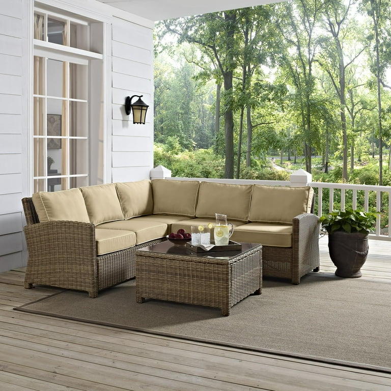 Crosley Bradenton 4Pc Outdoor Wicker Sectional Set Sangria Weathered Brown Right Corner Loveseat Left Corner Loveseat Corner Chair Sectional