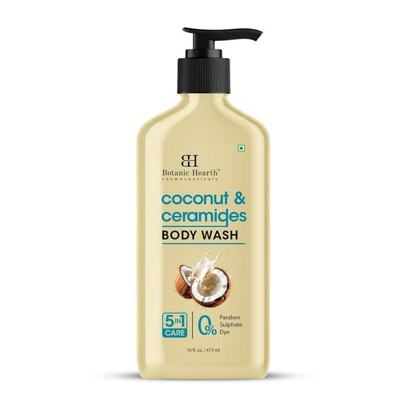 Botanic Hearth Coconut & Ceramides Body Wash – Hydrating Shower Gel for Soft, Smooth Skin, 5-in-1 Gentle Cleanser, Sulfate & Paraben Free – 16 fl oz
