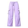 thumbnail image 6 of Rhuody Pants For Womens Wide Leg Loose Fit Elastic Waist Solid Color Trousers With Pocket Elegant Wear L Purple, 6 of 6