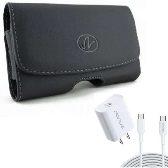 Fast Type-C 18W PD Home Charger w Leather Case Belt Clip for Samsung Galaxy A53 5G,A33 5G Phones - 10ft Long Cable Quick Power Adapter, Swivel Holster Loops Cover