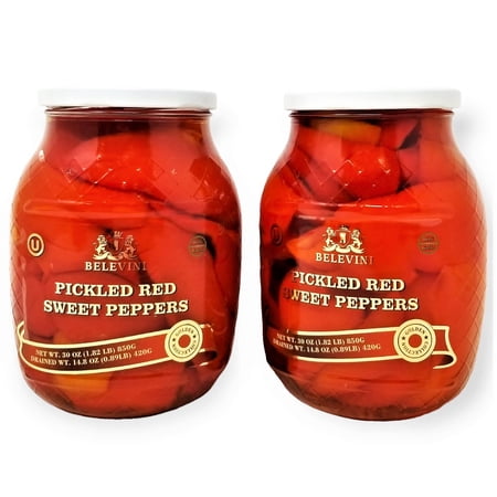 Belevini Pickled Red Sweet Peppers, Rich in Vitamins, Vegan, Non-GMO, Kosher, 30oz/850 grams, Pack of 2