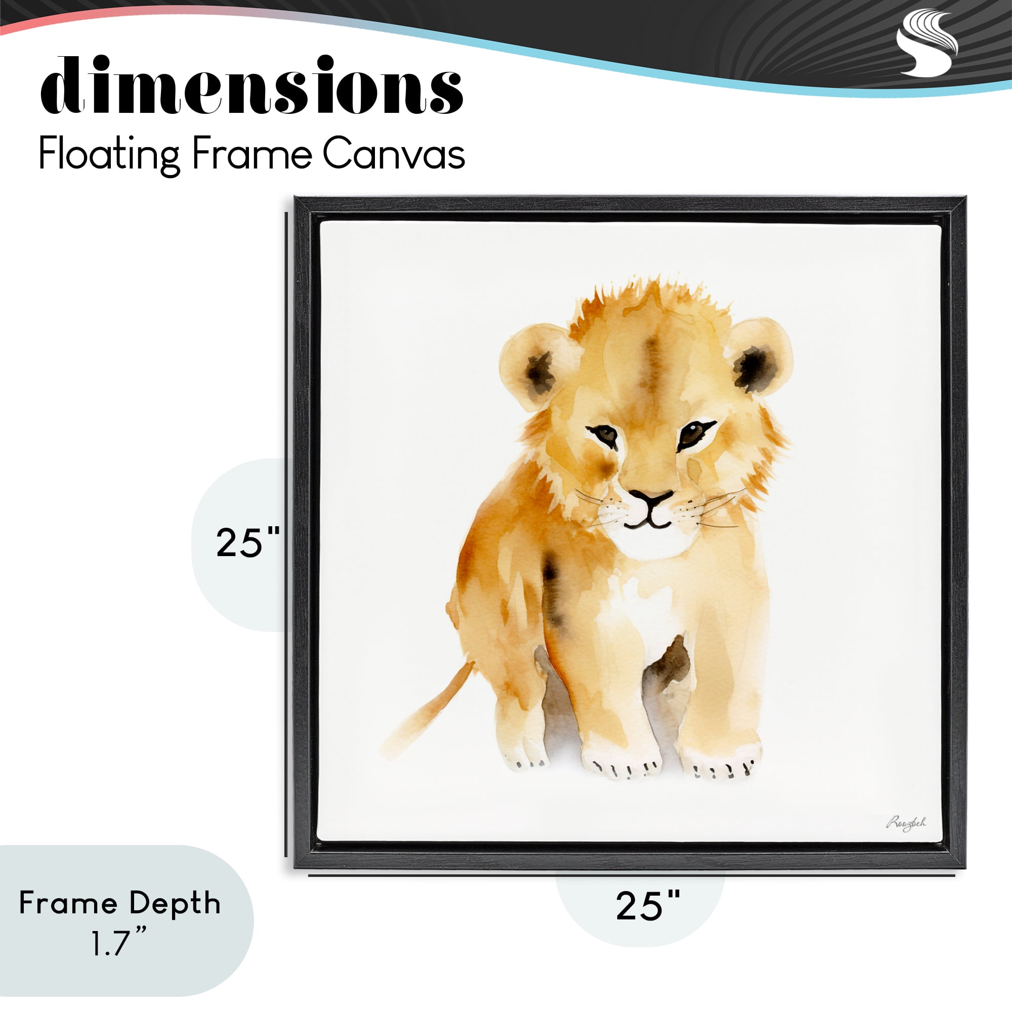 Stupell Industries Minimal Lion Cub Black Framed Floater Canvas Wall Art, design by Roozbeh