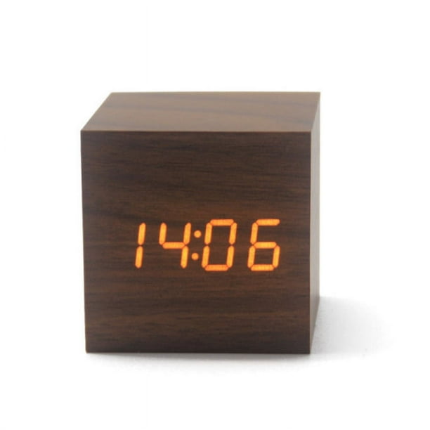 Reloj digital de madera con LED, mini reloj electrónico silencioso, control de voz, despertador luminoso y perezoso