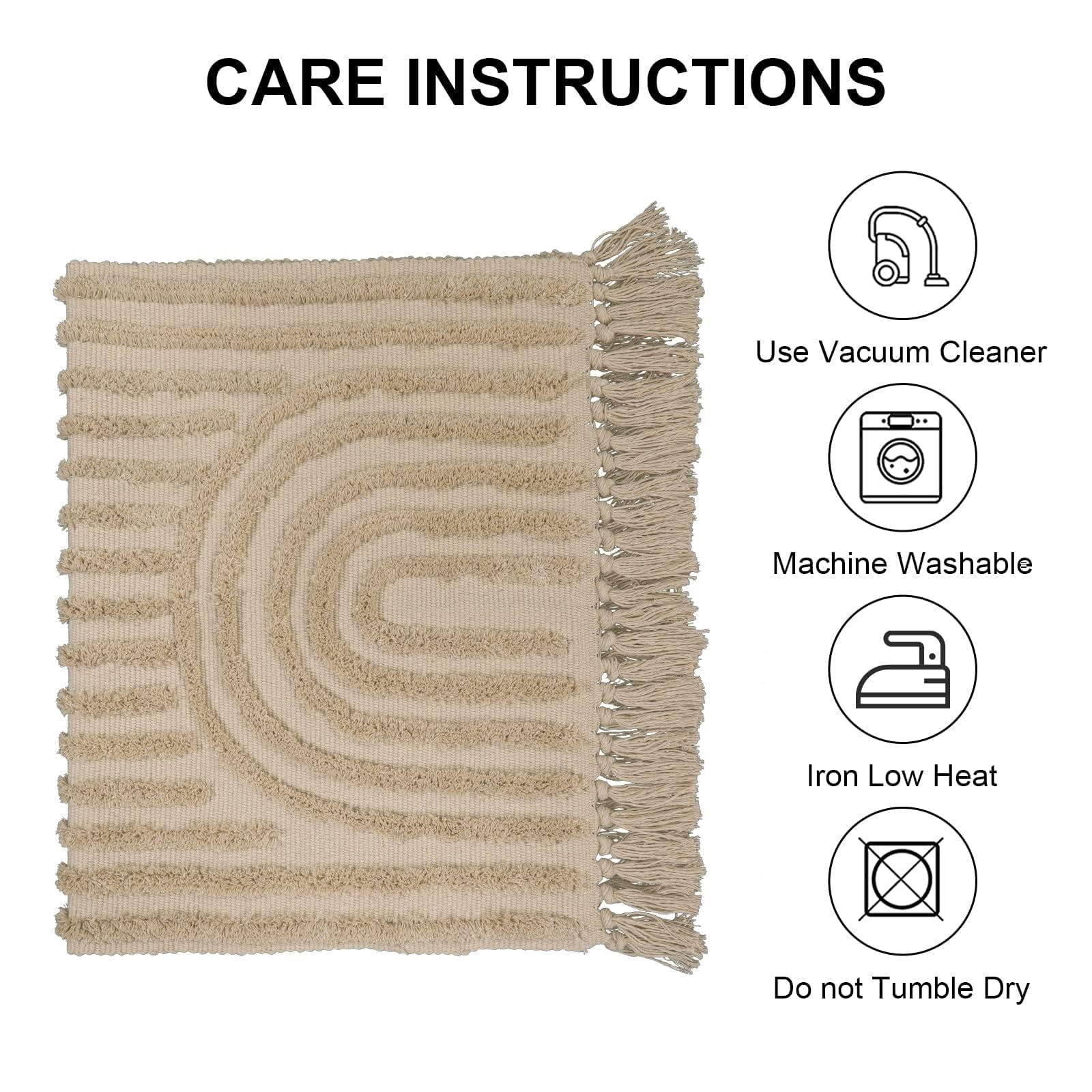 SUNDEREY Modern Rainbow Area Rug,4'x6' Washable Bedroom Rugs,Boho Woven Floor Carpet With Tassel, Modern Farmhouse Tufted Rug For Living Dining Room Kitchen Entryway Bathroom,Khaki