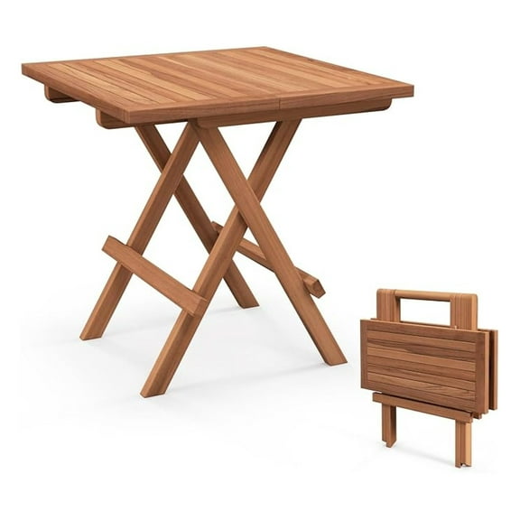 HHBEAUTY Folding Outdoor Side Table - Teak Wood End Table, Indoor Square Side Table with Slatted Tabletop, Small Coffee Bistro Table, Portable Camp Table for Patio Picnic Garden Poolside Yard (1)