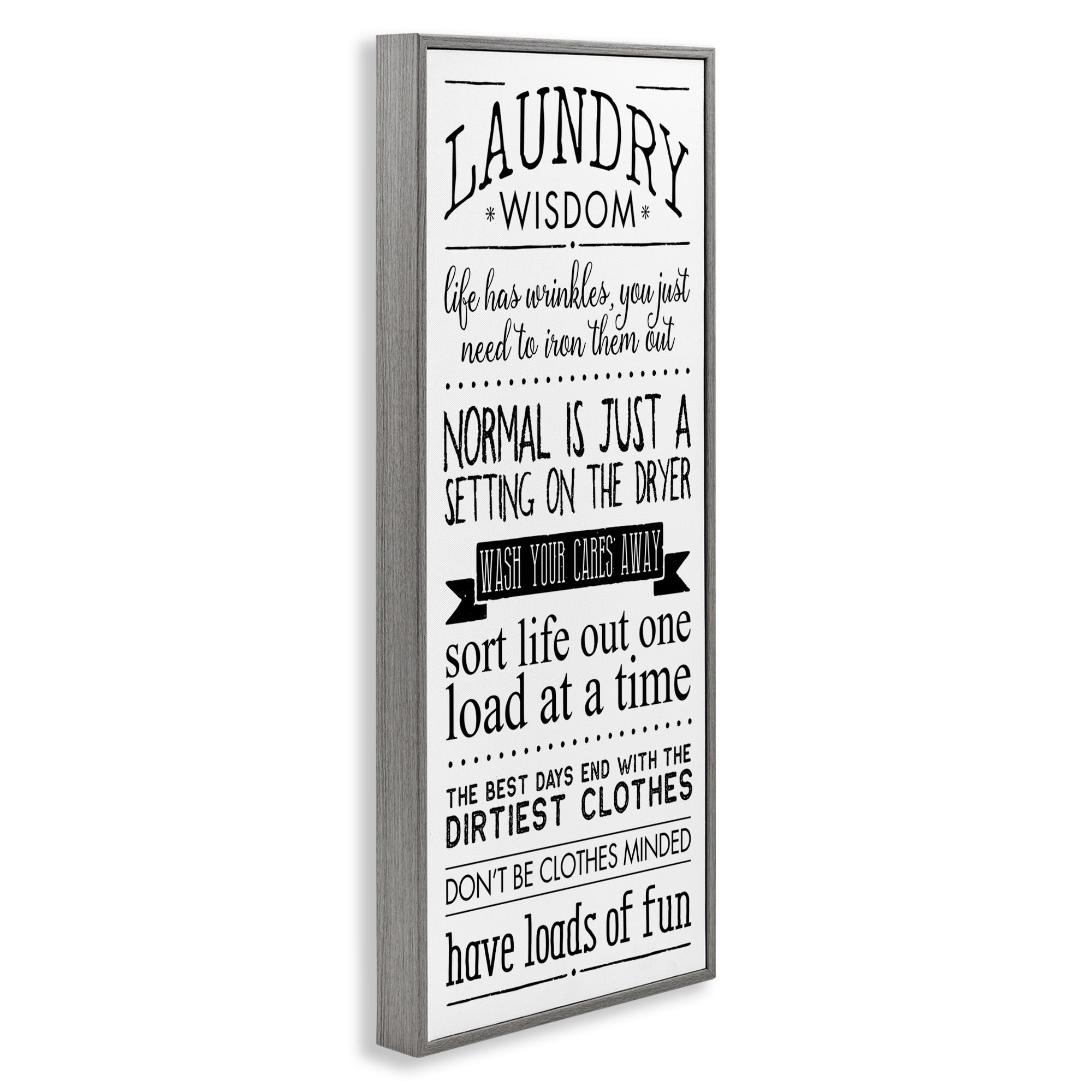 Stupell Industries Laundry Wisdom Life Phrases Typography Painting Gray Framed Art Print Wall Art, 13 x 30