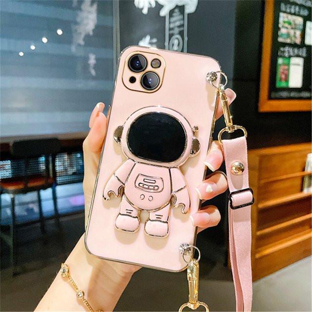 Funda de teléfono con cordón cruzado de astronauta para iPhone 13, 12, 11, 14 Pro Max, XR, XS Max, X, 7, 8, 6, 6S Plus, Mini funda de silicona con soporte Fivean unisex
