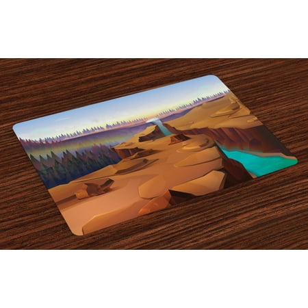 

Southwestern Placemats Set of 4 Cartoon Canyon Landscape with Distant Forest Tree Silhouettes National Park Washable Fabric Place Mats for Dining Room Kitchen Table Decor Multicolor by Ambesonne