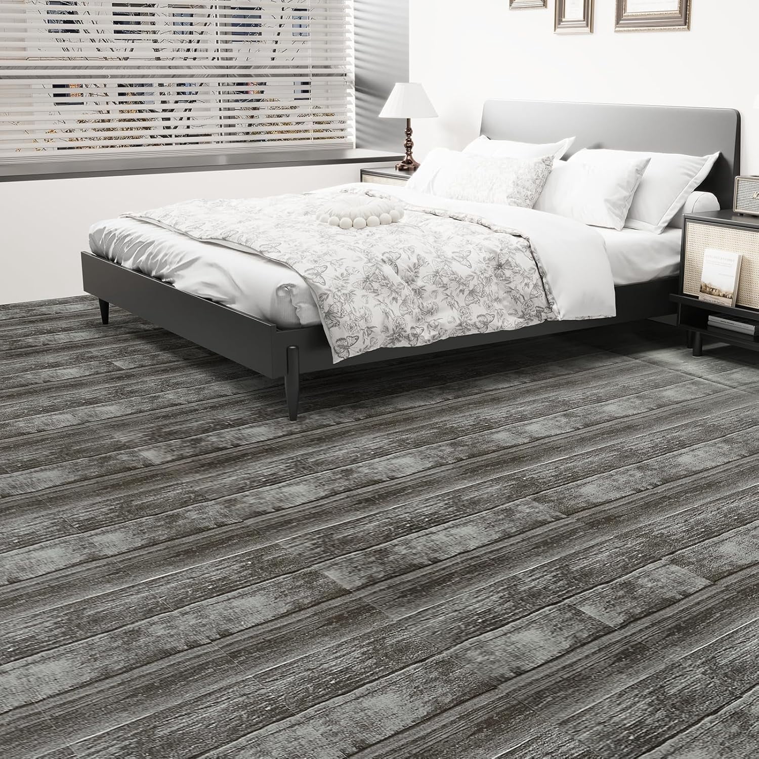 30-Pack Peel and Stick Floor Tiles, 12 x 12in Vinyl Flooring Tiles, Self-Adhesive Waterproof Flooring Planks for Kitchen, Dining Room, Bedrooms, 30 Sq. Ft - Grey Wood Texture