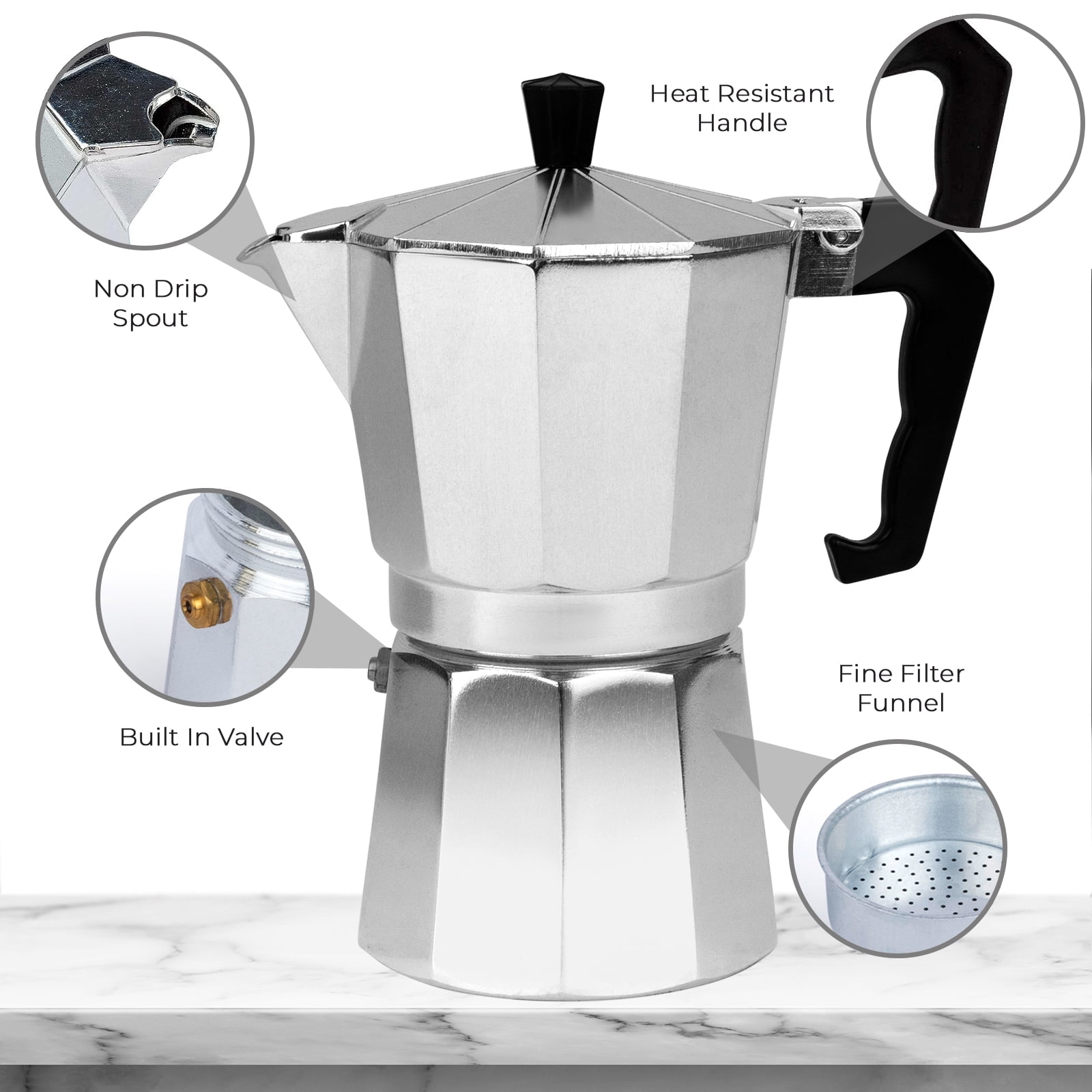 6 Cup Espresso Coffee Maker  Durable Aluminum, Fast Brewing, Sleek Design  - Walmart.com