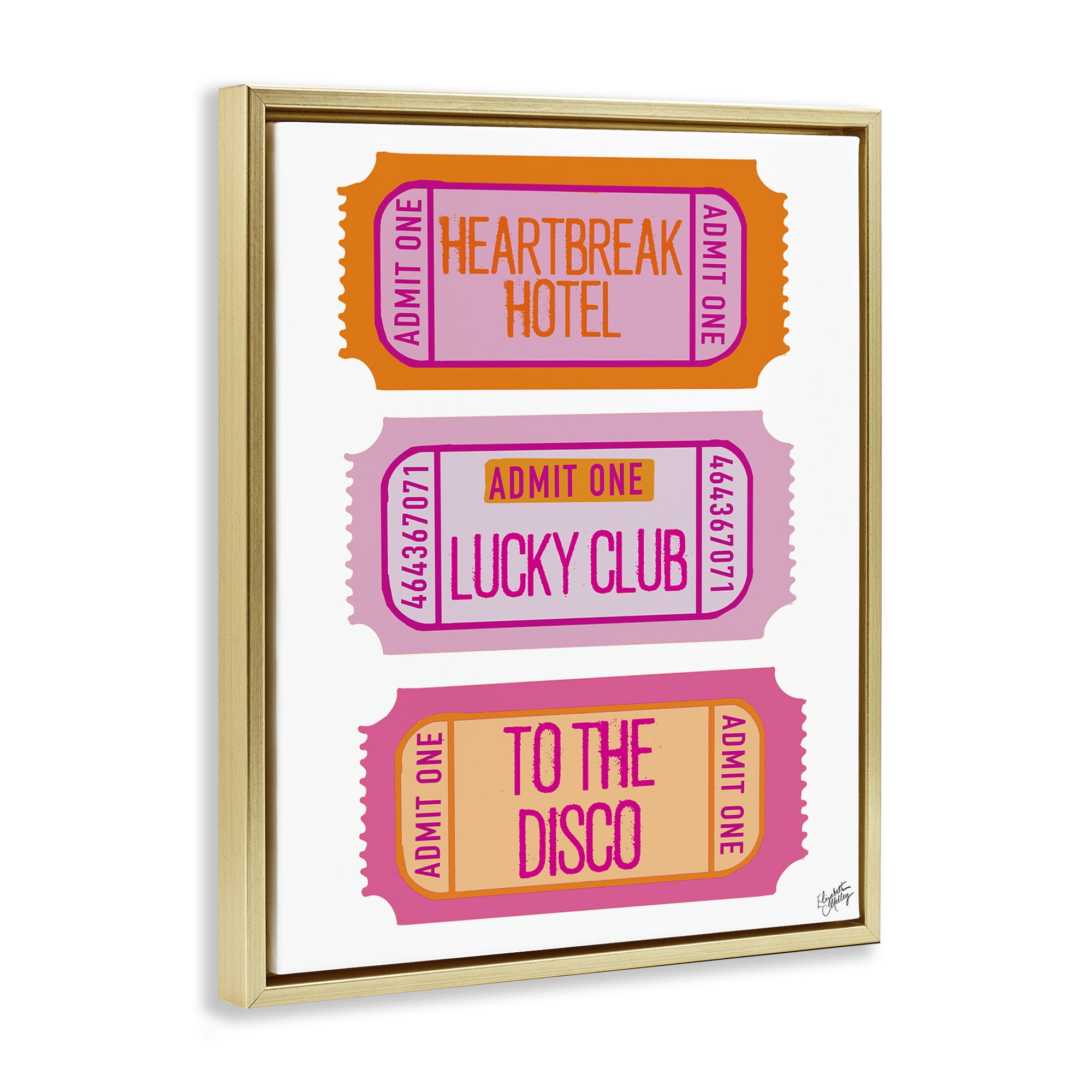 Stupell Industries Disco Phrases Tickets Text & Numbers Painting Gold Floater Framed Canvas Art Print Wall Art, 25 x 31