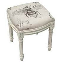 Bee Study Upholstered Wooden Vanity Stool, Antique White