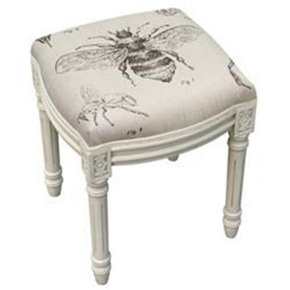 Bee Study Upholstered Wooden Vanity Stool, Antique White