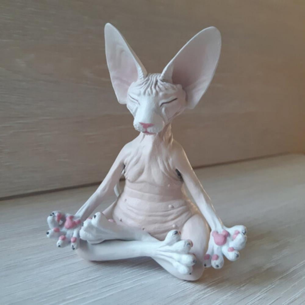 Meditating Thinking Cat Statue Sphynx Cat Meditation Statue Sphynx Hairless Cat for Home Office Decor Collectible Figurines Miniature Decor A 