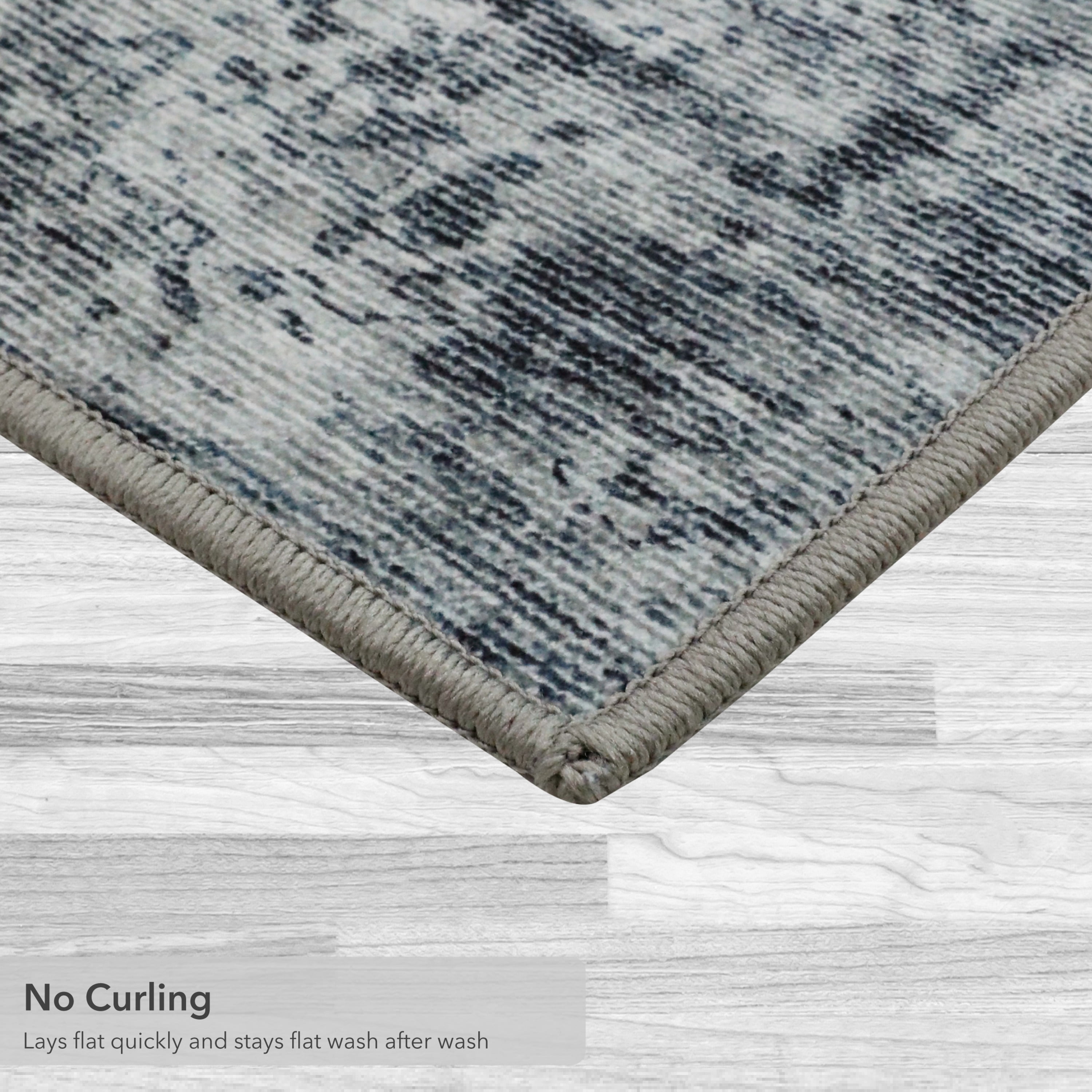 Washable Skid-Resistant Accent Rug Geometric Blue 24" x 48"