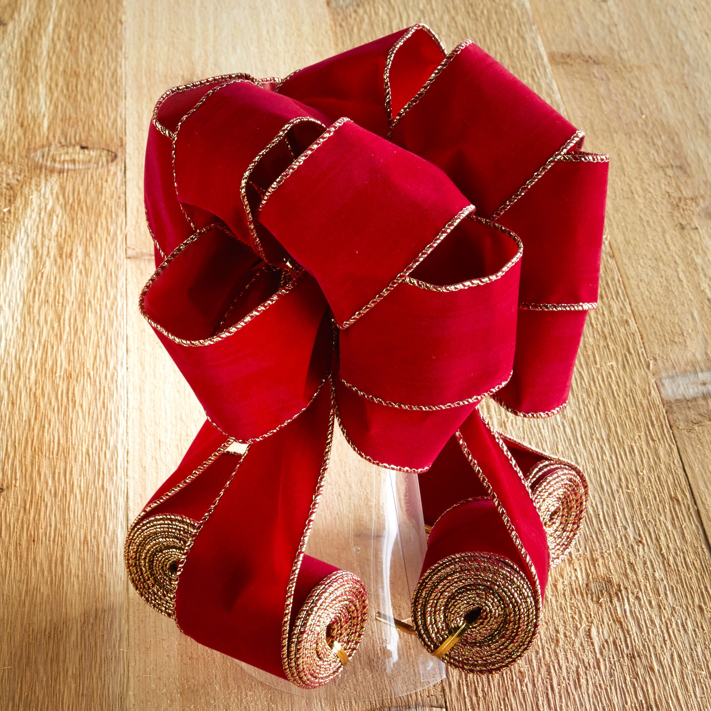 Wired Ribbon Christmas Tree Topper with Cascading Bows - Red Velvet - Walmart.com