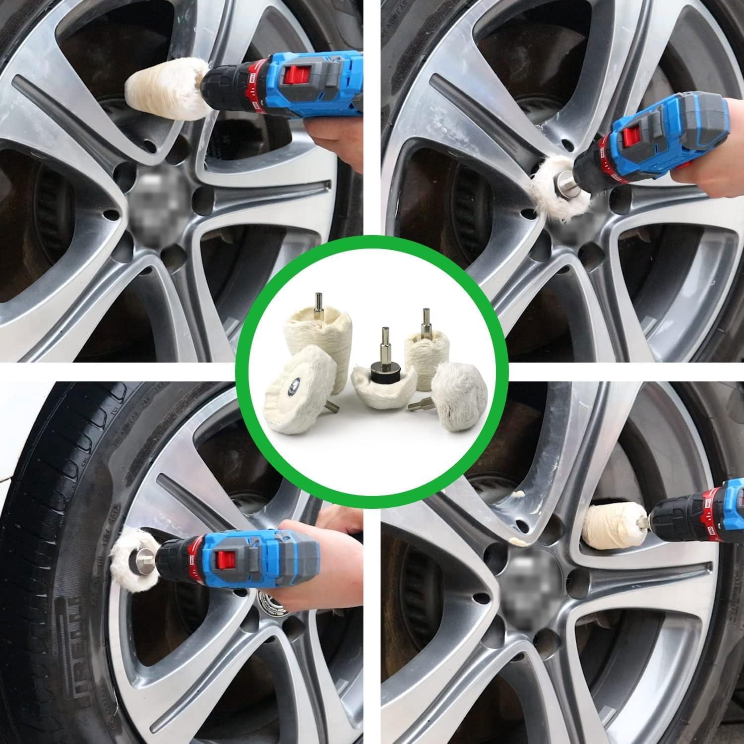 chasenew 10PCS Buffing Wheel for Drill, Flannelette Polishing Wheels Mixed Polish Head Kit with 1/4'' Shaft for Car Wheel Aluminum Stainless Steel Chrome Manifold Washing & Polishing
