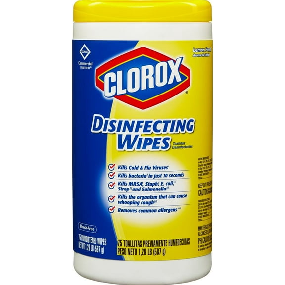 Clorox Commercial Solutions Lemon Scent Disinfecting Wipes, 75 count per pack -- 6 per case.