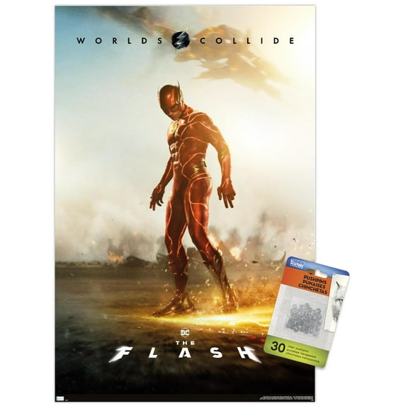 DC Comics Movie The Flash - The Flash Profile One Sheet Wall Poster with Push Pins, 14.725" x 22.375"
