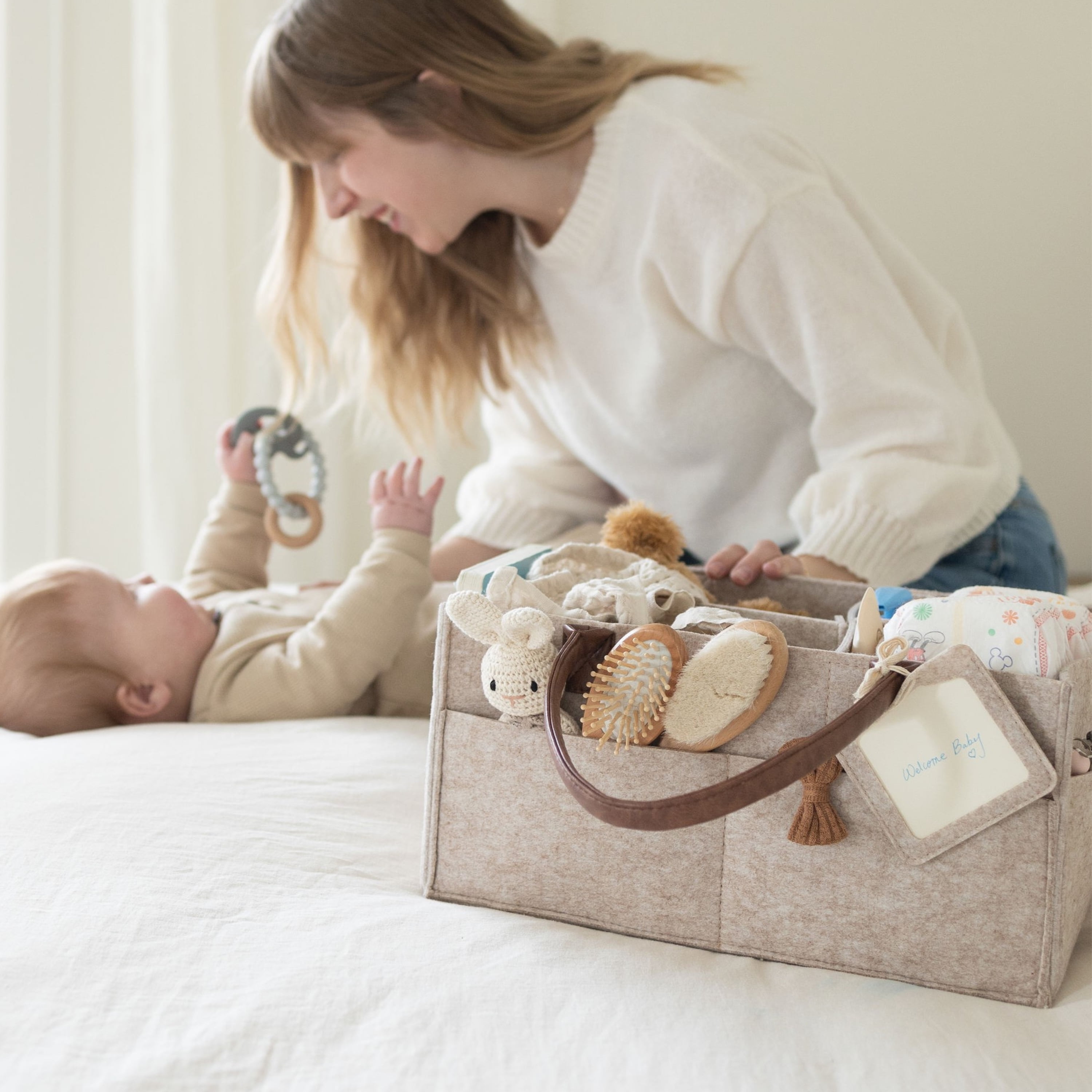Lily Miles Baby Diaper Caddy Organizer - Nursery Storage Basket for Newborn Essentials - Shower Registry Gifts