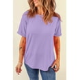 thumbnail image 3 of Chic Wisteria Solid Color T-Shirt with Round Neck for Everyday Comfort - [ZhiHiMeRi] | (US 12-14)L, 3 of 6